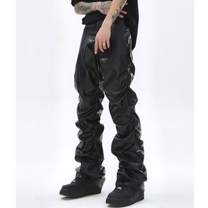 Pantalons pour hommes Hip Hop hommes plissés en cuir Pu pantalon Harajuku rétro Streetwear lâche froncé pantalon décontracté droit couleur unie pantalon noir 230901