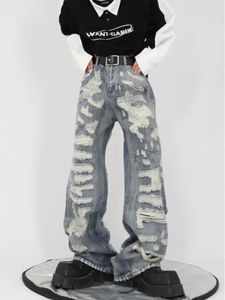 Pantalon masculin hip hop jeans déchiré des hommes high street mâle en détresse en détresse large pantalon décontracté streetwear vintage lâche