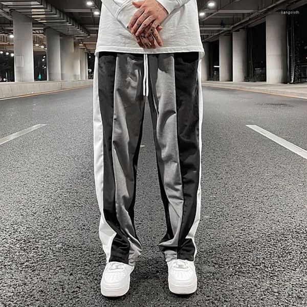 Pantalon homme Hip-hop côté rayé velours piste pantalon de survêtement couture contraste velours sueur ample hommes et femmes Streetwear Joggers