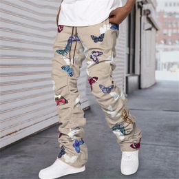 Pantalon homme hip hop pantalon empilé unisexe kaki Cargo Hippie Streetwear grande taille 3XL salopette 240115