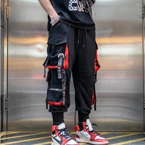 Pantalon homme Hip Hop Streetwear poches multiples Cargo lettre rubans conception salopette fonctionnelle mâle pantalon de survêtement décontracté ample