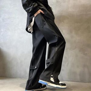 Pantalon pour hommes Style Hip-hop Cargo chaud épais doublé polaire taille moyenne pantalon large avec fermeture à glissière