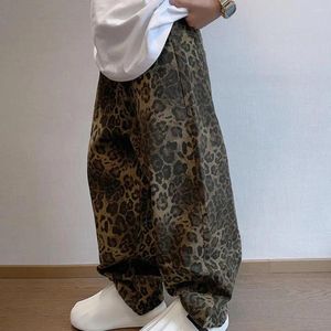Herenbroek hiphopstijl straatdans broek met luipaardprint hop diep kruis zakken streetwear bottoms lang