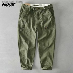 Herenbroeken hiqor merk heren 100% katoen casual broek 2024 lente heren mode metalen riem spijkerbroek hiphop broek broek man pant 28-38 q240529