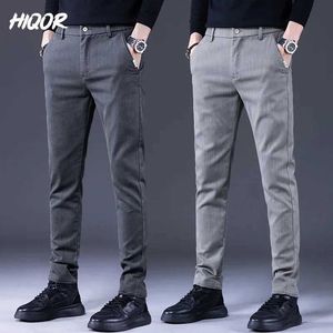 Pantalon masculin Hiqor Casual Mens Automne Business Elastic Slim Fit Classian Classian Black Grey Y2K Q240429