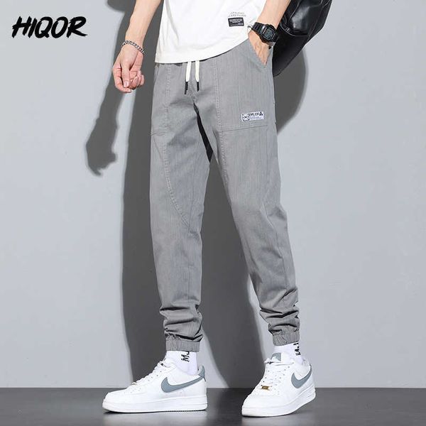 Men's Pants HIQOR Streetwear Hip Hop Cargo pantalon hommes imiter jean Cargo pantalon élastique sarouel Joggers gris pantalon printemps taille M4XL Z0225