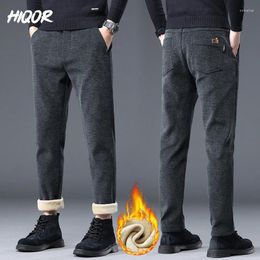 Männer Hosen HIQOR Winter Für Männer Business Feste Hosen Fleece Verdicken Warme Männliche Gerade Lose Herren Kleidung