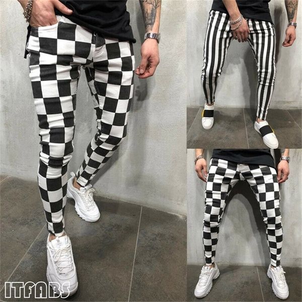 Pantalons pour hommes Hirigin Summer Fashion Slim confortable rayé Plaid noir blanc crayon décontracté hommes vêtements 220826