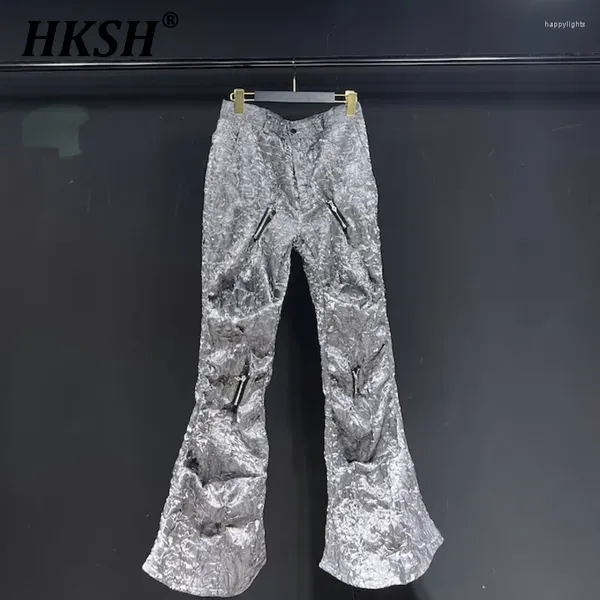 Pantalon masculin hksh industrie lourde à l'échelle large flare étage droit texturé gris punk punk métallique marée chic hk0869