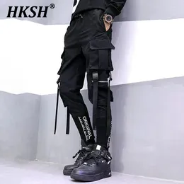 Pantalons pour hommes HKSH Printemps Été Marée Cargo Brodé Jogger Techwear Poches Gothique Hip Hop Streetwear Salopette Foncé HK0182