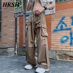 Pantalon masculin hksh printemps d'été marée safari punk poches punk tendance en velours largeur large jambe décontractée de mode fantaisie hk0887