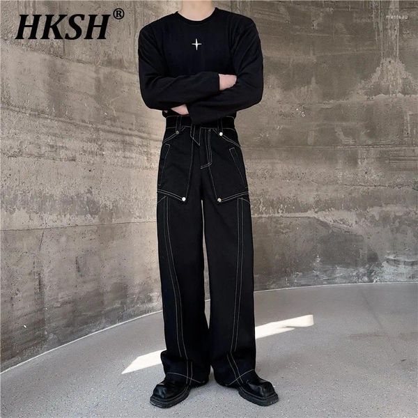 Pantalones para hombres HKSH Spring Trendy Fashionable Personalizado Diseño Oscuro Decoración de metal de metal brillante