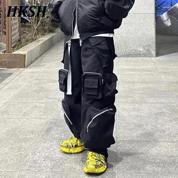 Pantalones para hombres HKSH Tide Punk Dark Monos Primavera Otoño Mujeres Táctico Urbano Ocio Cargo Techwear Chic Bolsillos Pierna ancha HK0411