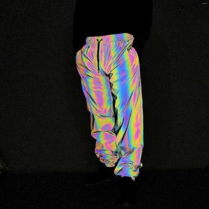 Pantalons pour hommes Holographique Hommes Réfléchissant Rave Géométrique Coloré Hip Hop Casual Jogging Pantalons De Survêtement Vêtements