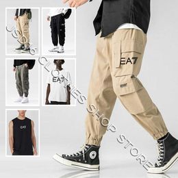 Herenbroeken huizen carta impresso calas hiphop joggers calas masculinas dos huizens slido multibolso carga calas moletom algodo t camisa tanque j230420