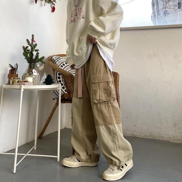 Pantalones de hombre HOUZHOU Baggy Black Cargo para hombre pantalones caqui hombre Vintage suelto Casual otoño ropa informal japonesa Hip Hop Retro