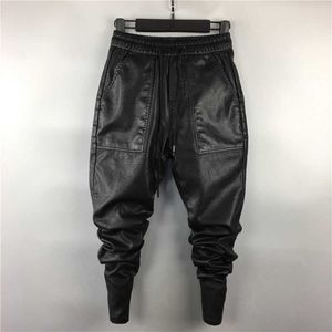 Pantalones de hombre HOUZHOU Pantalones de cuero de motocicleta negros Moto Spring Hombres Pantalones de cuero ajustados Moda Faux Pu Leather Techwear Streetwear Hip Hop Z0225