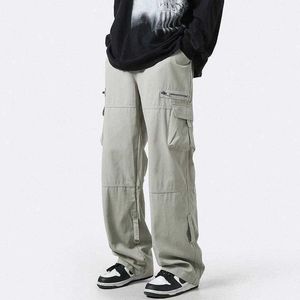 Pantalon masculin houzhou pantalon cargo masculin zipper oversize jambes t-shirt hip-hop décontracté coréen de poche safari style y240422