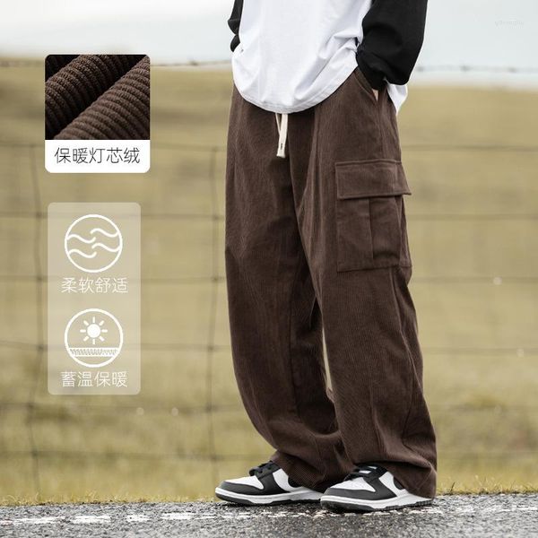 Pantalones para hombres Houzhou Córgano Cargo Hombres STREETWAR NEGROS NEGROS Hip Hop Harajuku Brown suelto japonés vintage coreano