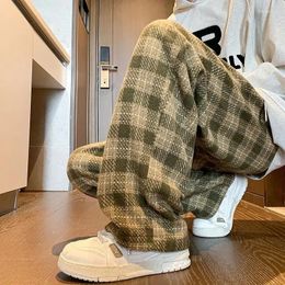 HOUZHOU Groene Plaid Mannen Harajuku Winter Wijde Pijpen Geruite Broek Mannelijke Oversize Big Size Casual Joggingbroek Streetwear 8XL