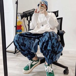 Herenbroek Houzhou hiphop baggy jeans broek mannen y2k oversized lantaarn denim broek mannelijk patchwork losse casual Japanese streetwear hippie z0225