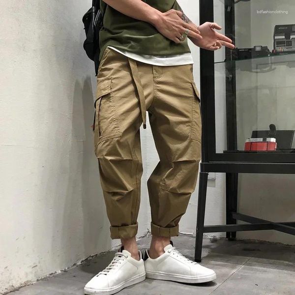 Pantalones para hombres Houzhou Khaki Cargo Hombres Hip Hop Oversize Pantalones recortados Hombre Jogging Techwear suelto Casual Hippie Streetwear