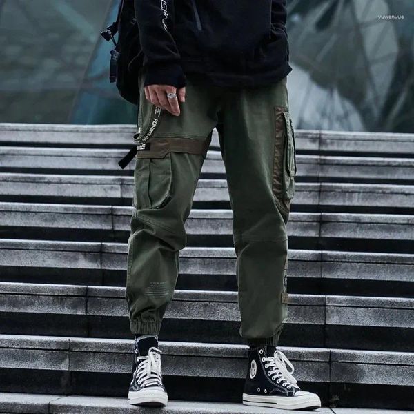 Pantalon masculin houzhou technowear cargo poches masculines joggers hip hop joggènes japonais streetwear pantalon noir vert mâle