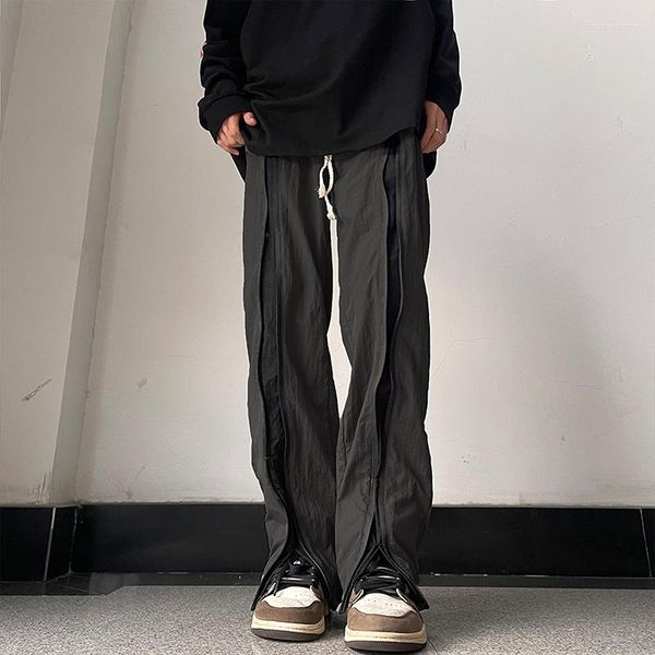 Männer Hosen HOUZHOU Techwear Männer Fallschirm Casual Schwarze Hose Männlich Gerade Zipper Split Wasserdichte Japanische Streetwear Hip Hop