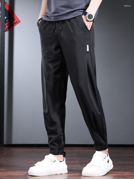 Pantalones de hombre de seda de hielo de verano para hombre de malla fresca de secado rápido Joggers Casual negro ligero suelto deportes pantalones de cintura elástica