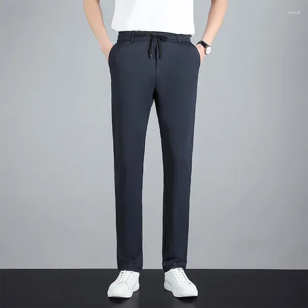 Pantalones de hombre de seda de hielo de secado rápido pantalones casuales de verano de alta elasticidad traje recto de negocios transpirable