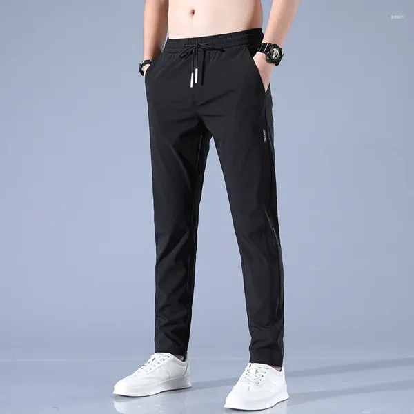 Pantalon masculin glace de soie d'été noir gris minceur d'affaires élastique élastique décontractée