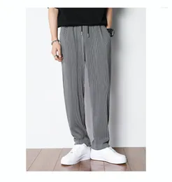 Pantalon d'été en soie glacée pour hommes, faisceau fin et ample, pieds affaissés, séchage rapide, décontracté, tendance, Harem à neuf points, sport, 120KG