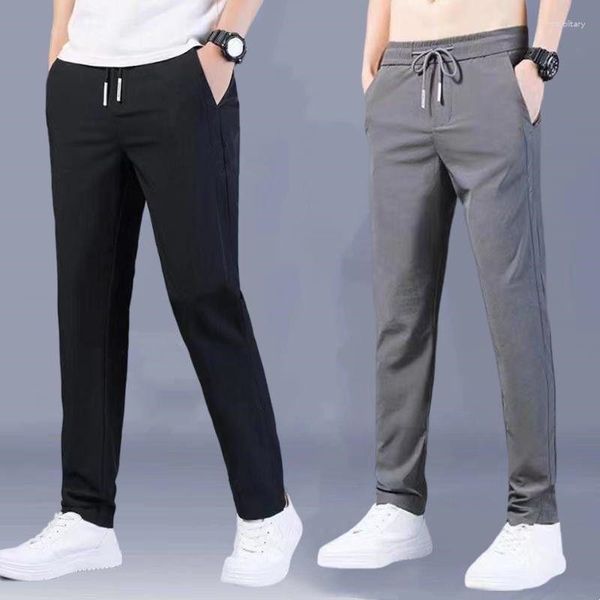 Pantalones de hombre de seda helada de verano ultraligeros de Color sólido informales transpirables pantalones de pierna recta pantalones de chándal de secado rápido