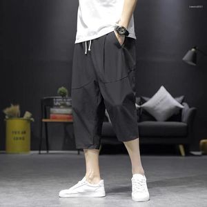 Mannen Broek Ijs Zijde Ultra Dunne Capri Heren Losse Lantaarn Radijs Harembroek Mannelijke Chinese Stijl Zomer Streetwear Effen kleur Broek