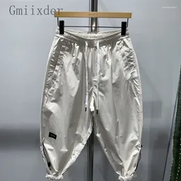 Pantalon masculin de la soie glacière à jambes larges harem été nationale de mode high street jeunesse beau hip-hop lâche petite jambe à patte