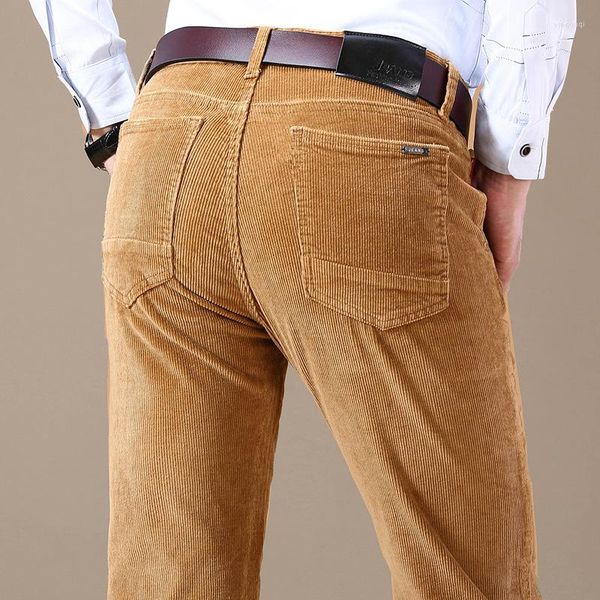 Pantalones para hombres ICPANS Classic Fit Pantalón delantero plano Casual Pantalones de pana de altura media Hombres Negro Khaki Brown 2024 Verano