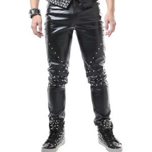 Pantalon masculin idopy mode punk mens party rôle jouer un pantalon en cuir artificiel étalons élastiques rivets noirs