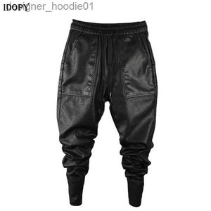 Pantalons pour hommes Idopy Hommes Hiver Chaud Faux Cuir Sarouel Taille élastique Drstring PU Pantalons de jogging pour L231129