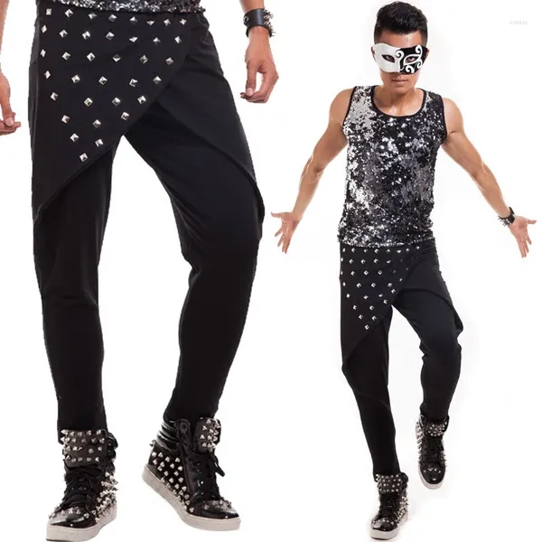 Pantalones para hombres Idopy Punk Square Remaches Slim Fit Pantalones Night Club Hip Hop Dancing Harem Urban Style Joggers para hombre