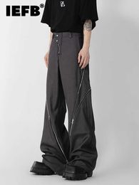 Pantalons pour hommes IEFB Niche Design Zipper Slit Hommes Pantalon Tube Droit Casual 2023 Large Jambe Darkwear Solide Couleur Mâle Mode 9A5414 Y2302