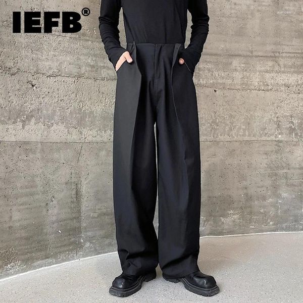 Pantalon IEFB pour hommes, Baggy décontracté, plissé, Double ceinture, Design de Niche, tendance coréenne, jambe droite, 9C2189, automne
