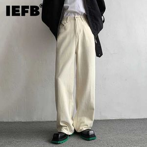 Pantalon homme IEFB jean jambe large tendance hommes poches lâches pantalon en denim décontracté couleur unie simple mode coréenne jean à la mode 9C1571 J240328