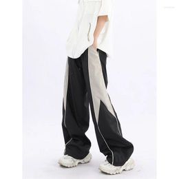 Pantalons pour hommes IFitnaEU 2023 Summer Retro Contrast Color Panel Straight Leg Casual Street Hiphop Wide Sports