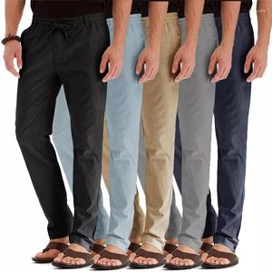 Herenbroek in casual mannen zakelijk recht ademende katoenen linnen broek mannelijke slanke fit elastische taille kaki heren eur