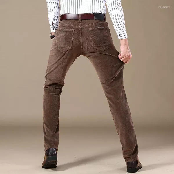 Pantalones de hombre de pana de terciopelo para hombre, pantalones masculinos informales holgados gruesos negros y marrones, ropa recta 2023