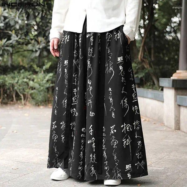 Pantalon homme INCERUN 2023 Style chinois Hommes Pantalon Mode Art Mot Imprimer Pantalons à jambes larges Casual Lâche All-Match Pantalon droit S-5XL