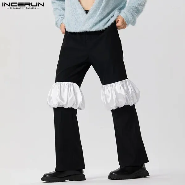 Men's Pants Incerun 2024 American Style Men Pantalons Contraste Color Patchwork Satin Casual Party Show Biros S-5xl