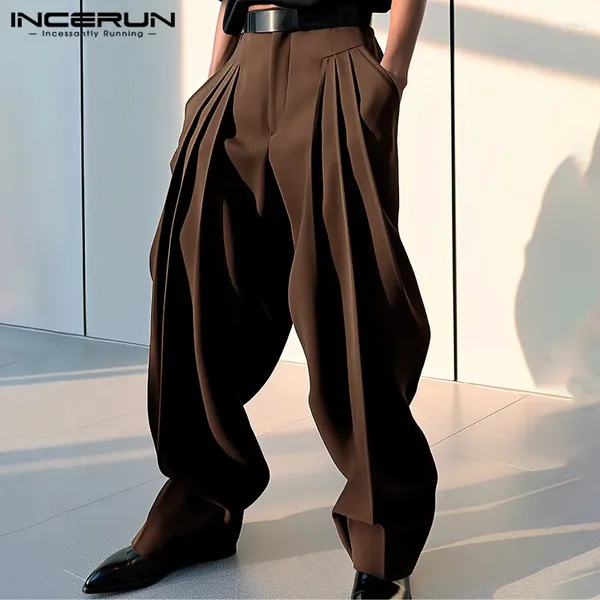 Men's Pants Incerun 2024 Menores de estilo coreano pantalones Diseño plisado sólido simple