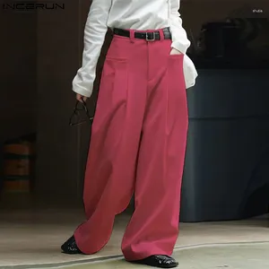 Pantalon masculin Incerun 2024 pantalon de style coréen personnalité masculine Poche pliée longue décontractée de jambe droite solide pantalons s-5xl