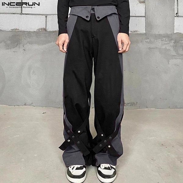 Pantalon masculin Incerun 2024 pantalon de style coréen Patchwork Cross Design Long Leisure Élégant Couleur contrastée Pantalons S-5XL